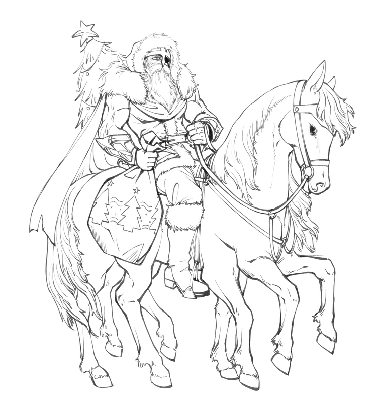 Drawing of Odin as Father Christmas or Santa Claus by Sinoky